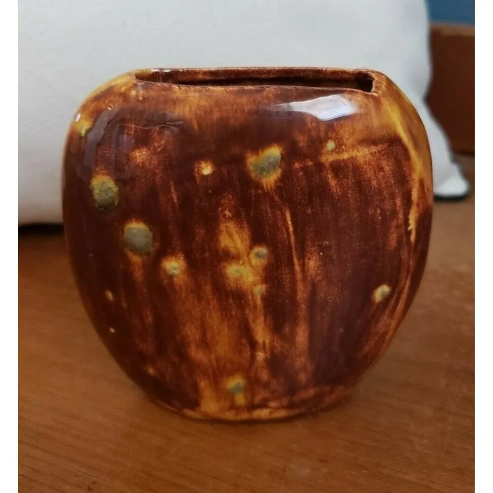 Art Pottery, Ceramic, Handmade Small Brown Rustic Earth Tone Oval Vase